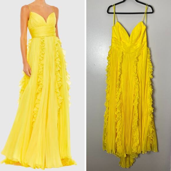 MAC DUGGAL DRESS 10 GOWN YELLOW PLEATED SLEEVELESS FLOWY SUNSHINE MAXI LONG - Picture 1 of 16